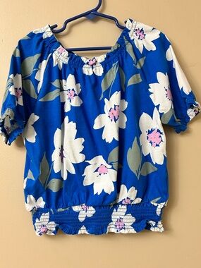 Carter's Blue Floral Off-Shoulder Smocked Top